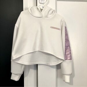 Pastel Aesthetic Zara Cropped Girls Hoodie — White w/ Lilac Satin, Girls Size 6
